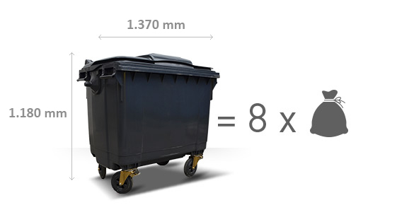 conteneur moyen résiduel noir 1180 x 1370 mm (équivalent à 8 sacs noirs)